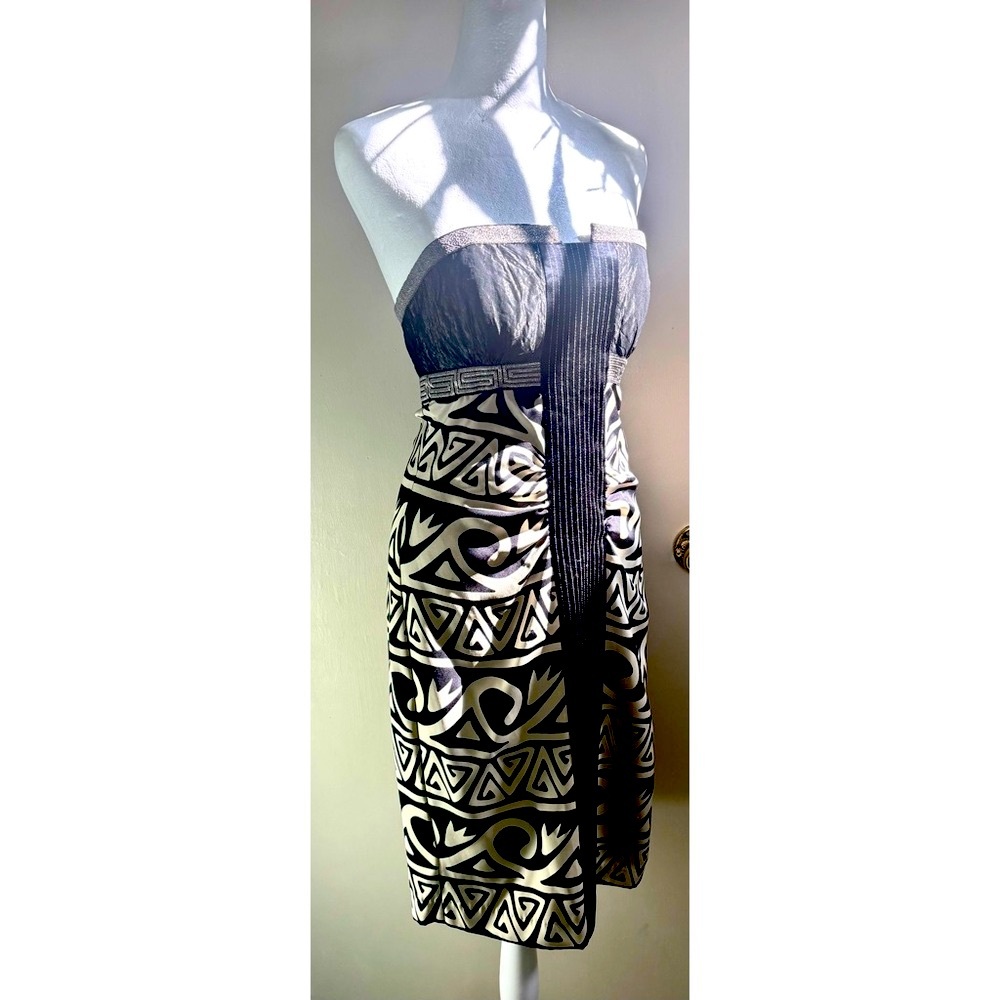 Nicole Miller Collection Black-Ivory Strapless Cocktail Dress 94% Silk - SZ 4